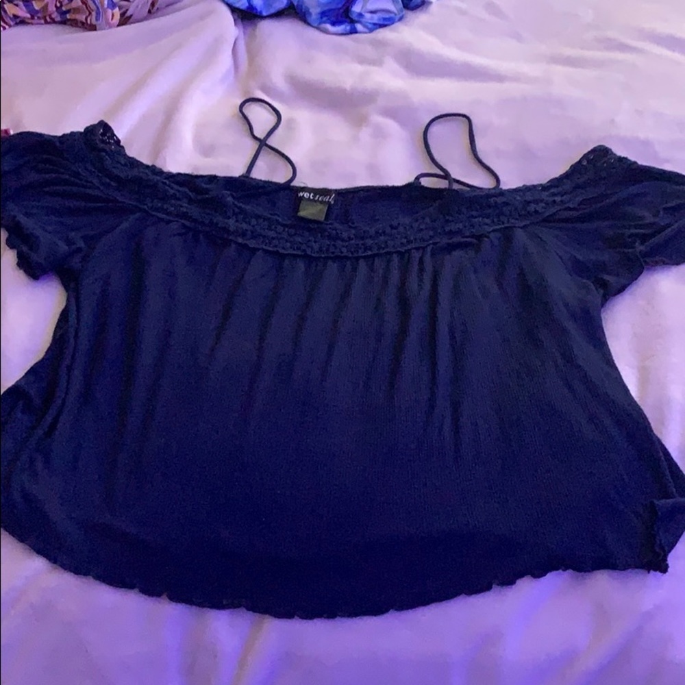 Navy blue off the shoulder blouse